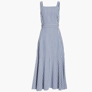 Tibi Fluted Cutout Stripe Twill Midi Dress